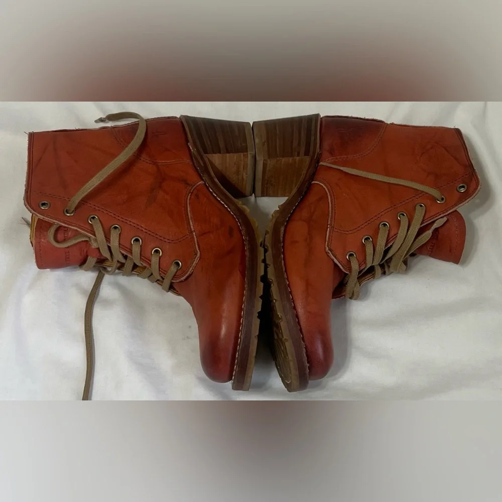 RARE Frye Sabrina 6G Lace Up Genuine Cognac Leather Classic Combat Boots - Picture 5 of 11